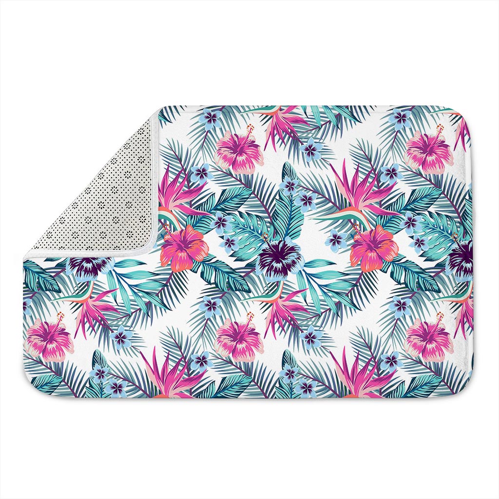 Neon Hibiscus Tropical Pattern Print Indoor Door Mat