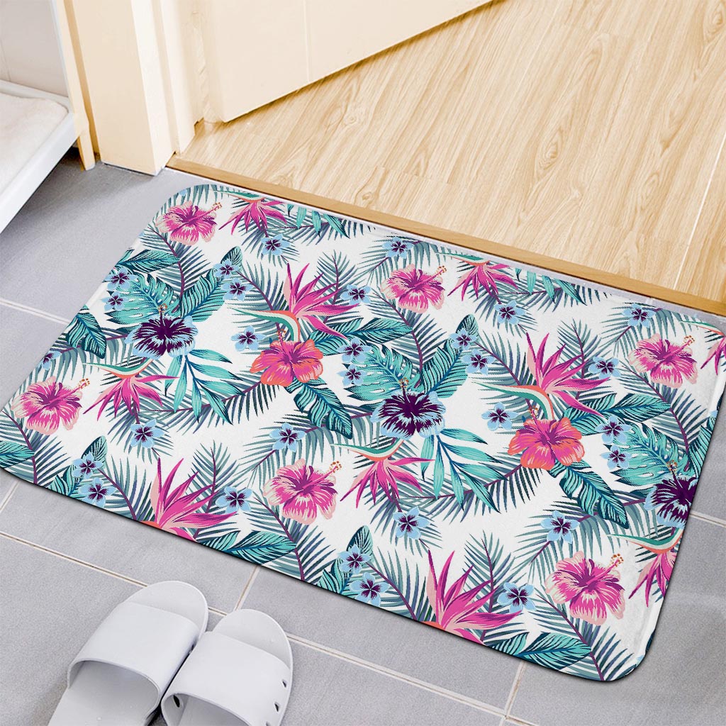 Neon Hibiscus Tropical Pattern Print Indoor Door Mat