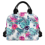 Neon Hibiscus Tropical Pattern Print Insulated Lunch Bag