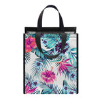 Neon Hibiscus Tropical Pattern Print Insulated Lunch Tote