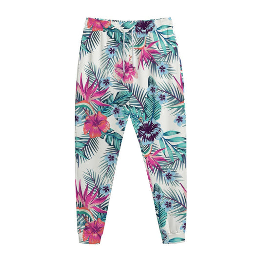 Neon Hibiscus Tropical Pattern Print Jogger Pants
