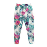 Neon Hibiscus Tropical Pattern Print Jogger Pants