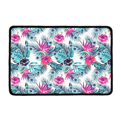 Neon Hibiscus Tropical Pattern Print Kitchen Mat