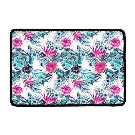 Neon Hibiscus Tropical Pattern Print Kitchen Mat