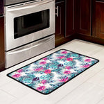 Neon Hibiscus Tropical Pattern Print Kitchen Mat