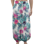 Neon Hibiscus Tropical Pattern Print Lantern Pants