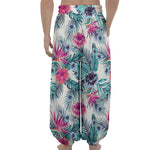 Neon Hibiscus Tropical Pattern Print Lantern Pants