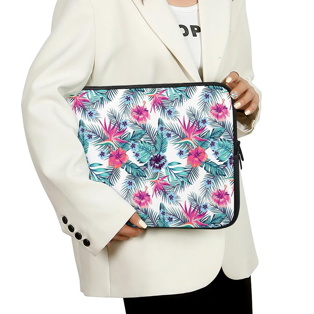 Neon Hibiscus Tropical Pattern Print Laptop Sleeve