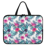 Neon Hibiscus Tropical Pattern Print Laptop Sleeve With Handle