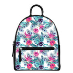 Neon Hibiscus Tropical Pattern Print Leather Backpack
