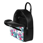 Neon Hibiscus Tropical Pattern Print Leather Backpack