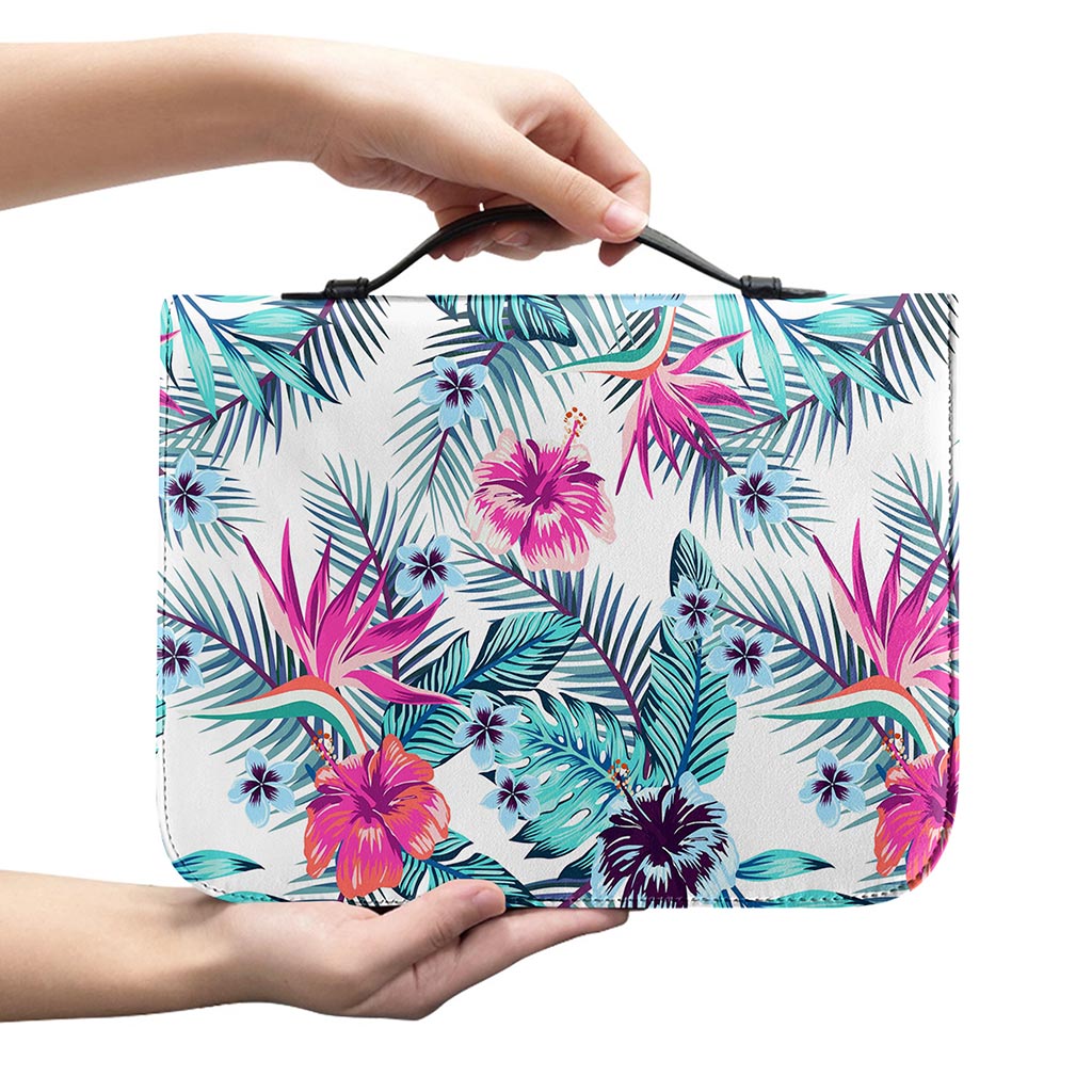 Neon Hibiscus Tropical Pattern Print Leather Bible Cover