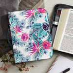 Neon Hibiscus Tropical Pattern Print Leather Bible Cover