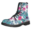 Neon Hibiscus Tropical Pattern Print Lace-Up Boots