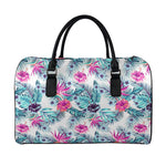 Neon Hibiscus Tropical Pattern Print Leather Duffle Bag