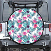 Neon Hibiscus Tropical Pattern Print Leather Spare Tire Cover