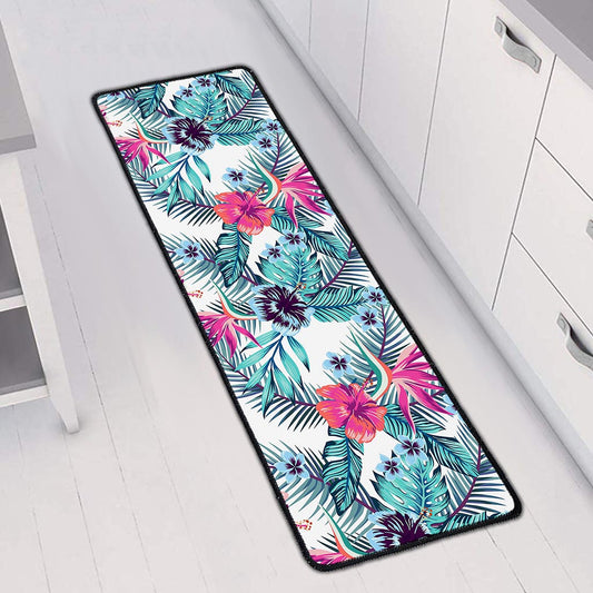 Neon Hibiscus Tropical Pattern Print Long Kitchen Mat