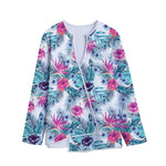 Neon Hibiscus Tropical Pattern Print Long Sleeve Short Coat