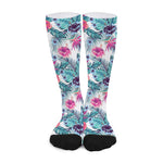 Neon Hibiscus Tropical Pattern Print Long Socks