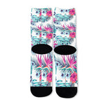 Neon Hibiscus Tropical Pattern Print Long Socks