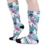 Neon Hibiscus Tropical Pattern Print Long Socks