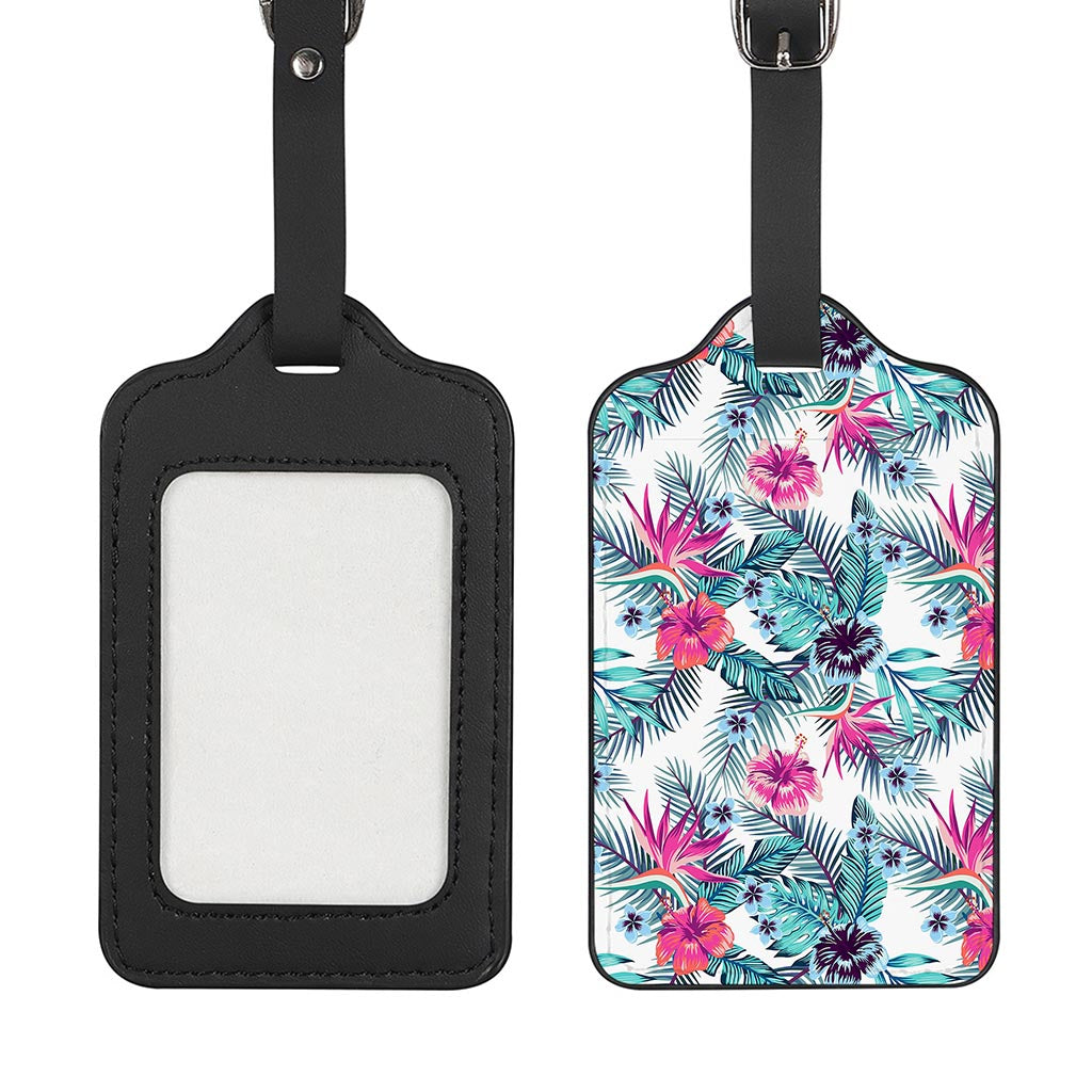 Neon Hibiscus Tropical Pattern Print Luggage Tag
