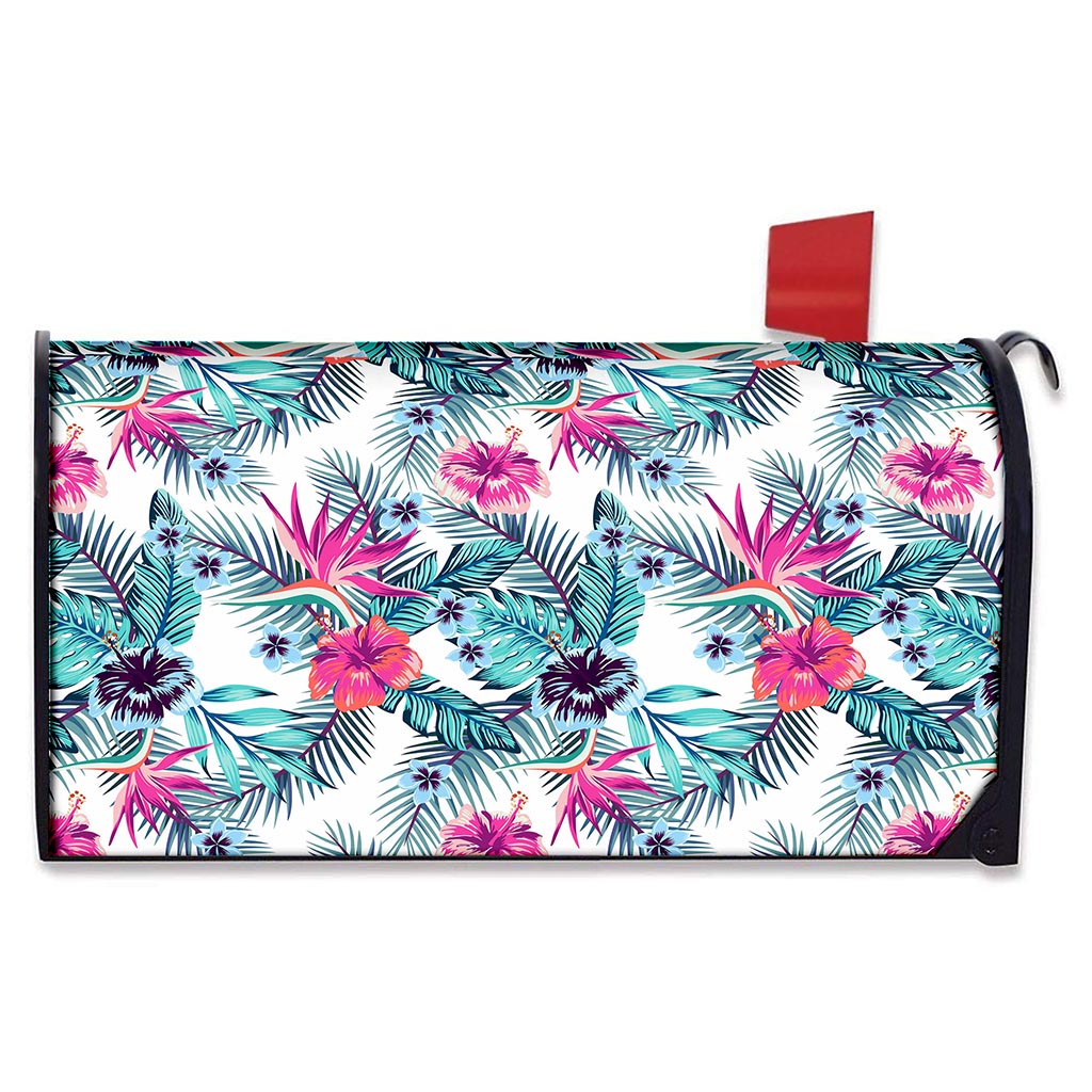 Neon Hibiscus Tropical Pattern Print Mailbox Cover