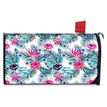 Neon Hibiscus Tropical Pattern Print Mailbox Cover