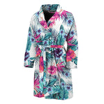 Neon Hibiscus Tropical Pattern Print Men's Bathrobe