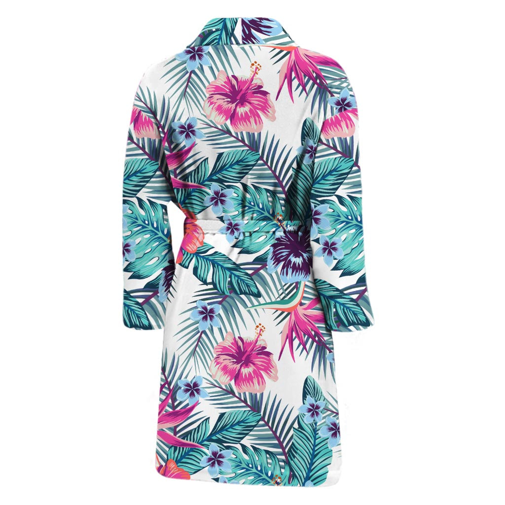 Neon Hibiscus Tropical Pattern Print Men's Bathrobe
