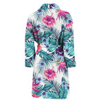 Neon Hibiscus Tropical Pattern Print Men's Bathrobe