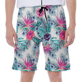 Neon Hibiscus Tropical Pattern Print Men's Beach Shorts