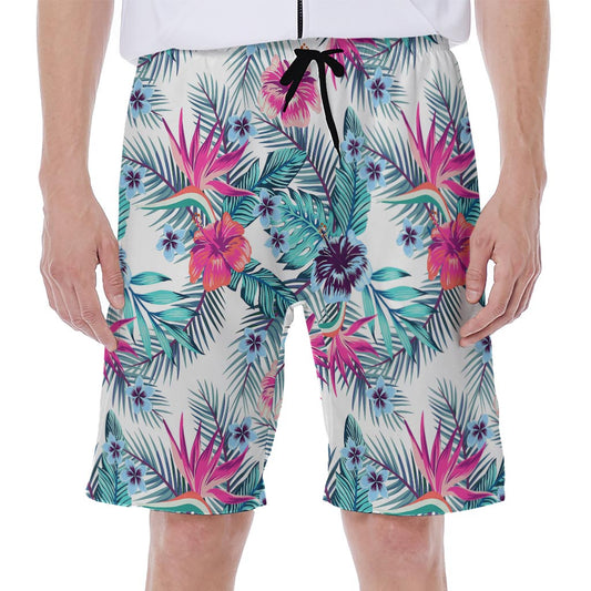 Neon Hibiscus Tropical Pattern Print Men's Beach Shorts