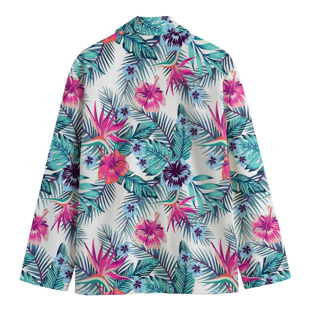 Neon Hibiscus Tropical Pattern Print Men's Blazer