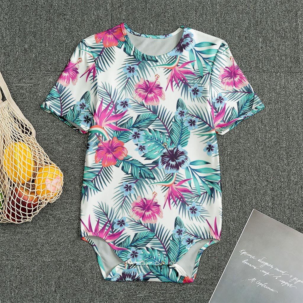 Neon Hibiscus Tropical Pattern Print Men's Bodysuit