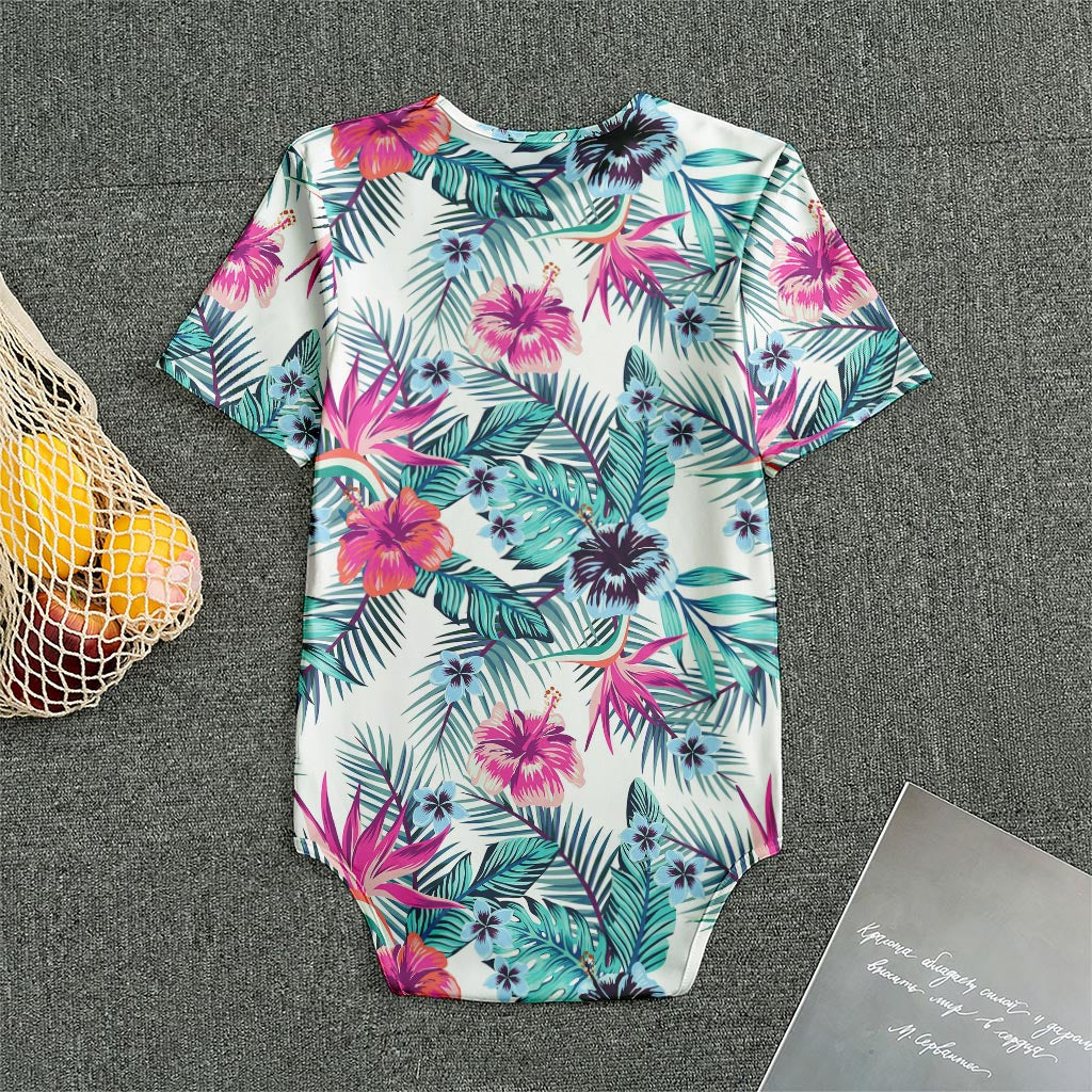 Neon Hibiscus Tropical Pattern Print Men's Bodysuit