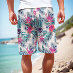 Neon Hibiscus Tropical Pattern Print Men's Cargo Shorts