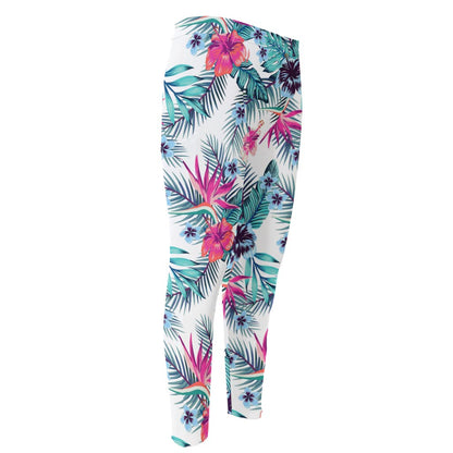 Neon Hibiscus Tropical Pattern Print Men's Compression Pants