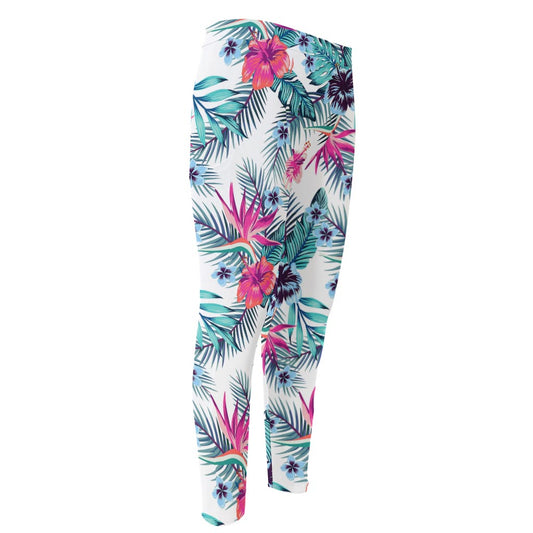 Neon Hibiscus Tropical Pattern Print Men's Compression Pants