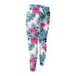 Neon Hibiscus Tropical Pattern Print Men's Compression Pants