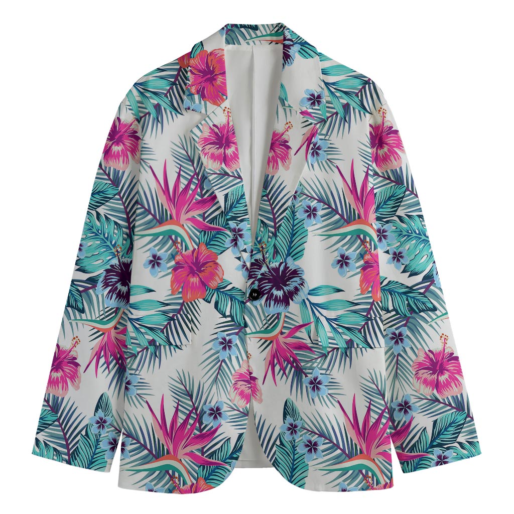 Neon Hibiscus Tropical Pattern Print Men's Cotton Blazer