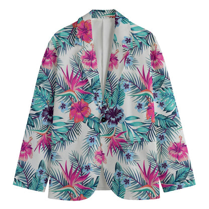 Neon Hibiscus Tropical Pattern Print Men's Cotton Blazer