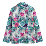 Neon Hibiscus Tropical Pattern Print Men's Cotton Blazer