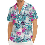 Neon Hibiscus Tropical Pattern Print Men's Deep V-Neck Shirt