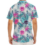 Neon Hibiscus Tropical Pattern Print Men's Deep V-Neck Shirt