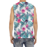 Neon Hibiscus Tropical Pattern Print Men's Fitness Tank Top
