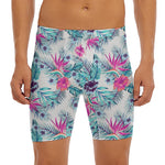Neon Hibiscus Tropical Pattern Print Men's Long Boxer Briefs