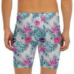 Neon Hibiscus Tropical Pattern Print Men's Long Boxer Briefs