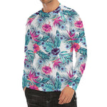 Neon Hibiscus Tropical Pattern Print Men's Long Sleeve Rash Guard