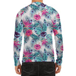 Neon Hibiscus Tropical Pattern Print Men's Long Sleeve Rash Guard